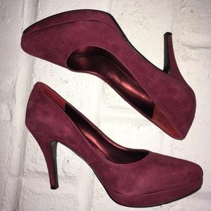 Nine West Burgundy/Wine Suede Platform Pumps, 6